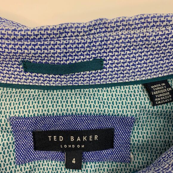 Ted Baker Polo Shirt Mens 4 (US M) SLIM Ocean Heather Cotton Chest Pocket Golf - Picture 6 of 11